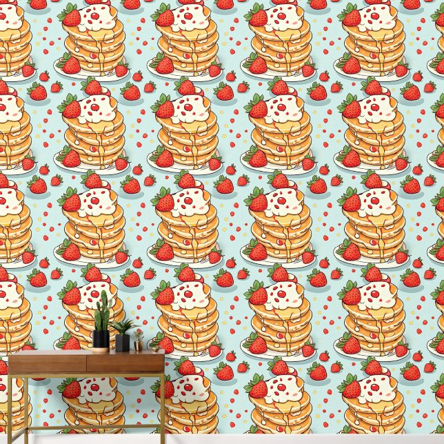 Yummy Retro Mid-Century Pancakes Breakfast  Wallpaper (Hallway)