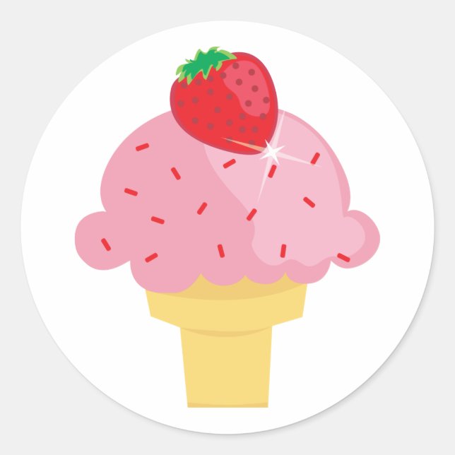 Yummy Strawberry Ice Cream Cone Stickers (Front)