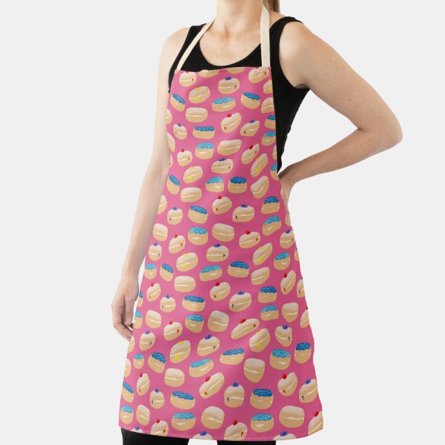 Yummy Sufganiyot Jelly Doughnuts Hanukkah Pattern Apron (Insitu)