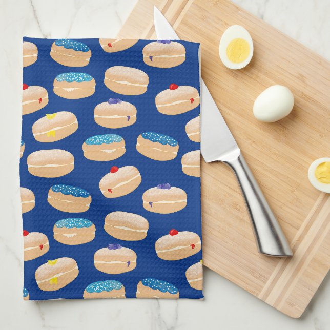 Yummy Sufganiyot Jelly Doughnuts Hanukkah Pattern Kitchen Towel (Quarter Fold)