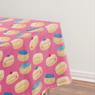 Yummy Sufganiyot Jelly Doughnuts Hanukkah Pattern Tablecloth