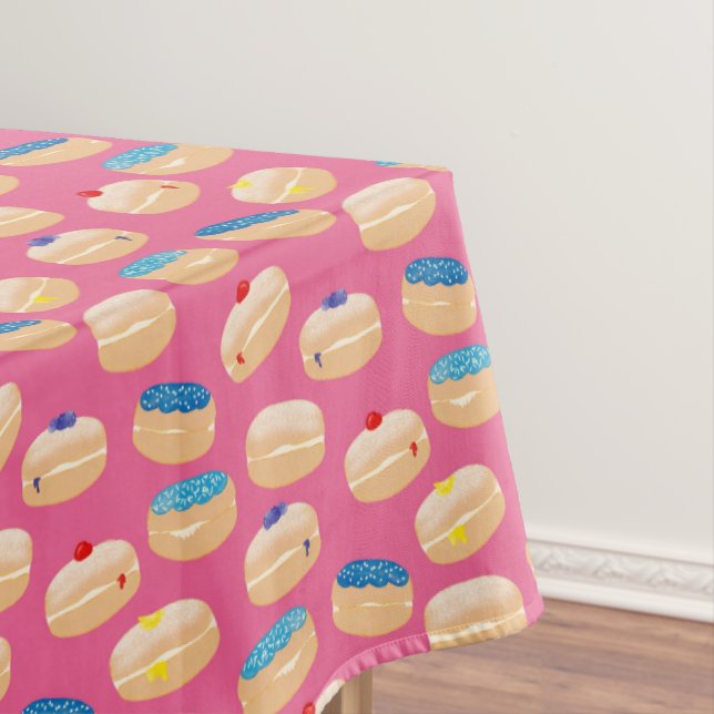Yummy Sufganiyot Jelly Doughnuts Hanukkah Pattern Tablecloth (In Situ)