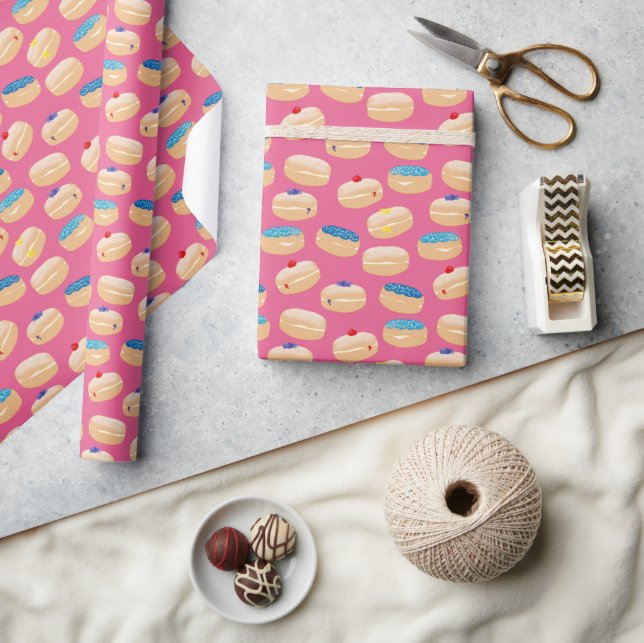 Yummy Sufganiyot Jelly Doughnuts Hanukkah Pattern Wrapping Paper (Crafts)