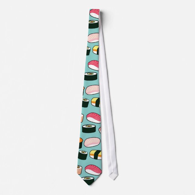 Yummy Sushi Fun Illustrated Pattern Tie (Front)
