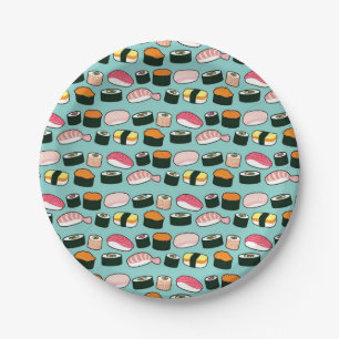 Yummy Sushi Party Fun Illustrated Pattern Paper Plate