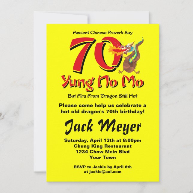 Yung No Mo 70th Birthday Invitation (Front)