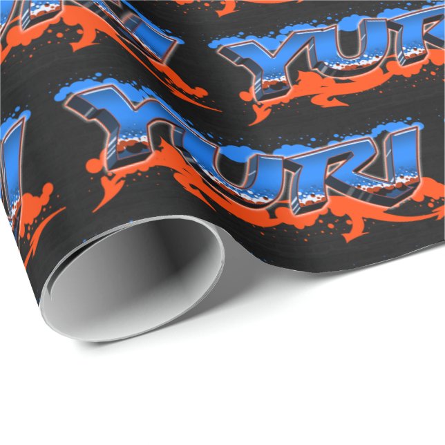 Yuri First Name Graffiti blue orange Wrapping Paper (Roll Corner)