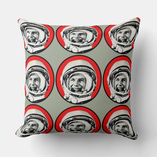 Yuri Gagarin - Soviet Hero & Cosmonaut Throw Pillow (Front)