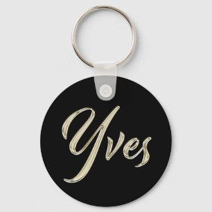 Yves Name whitegold Button Schlüsselanhänger Keychain