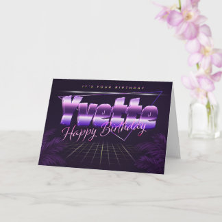 Yvette Nom Prénom lila retro Carte Anniversaire