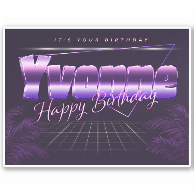 Yvonne Name First name lila retro Sticker Birthday (Front)