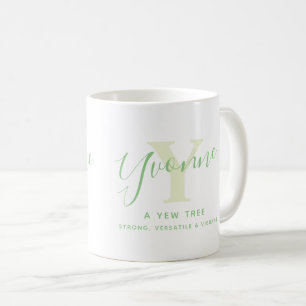 Yvonne name meaning and monogram Y green text Coffee Mug