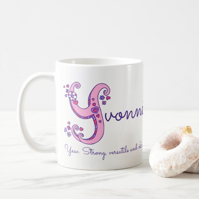 Yvonne name meaning personalized Y monogram mug (With Donut)