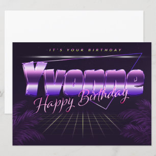 Yvonne Nom Prénom lila retro Carte Anniversaire