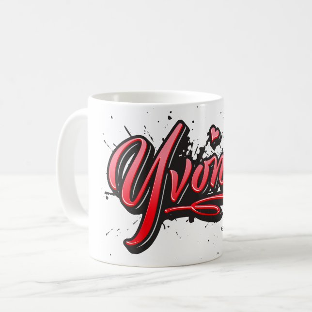 Yvonne red Heart Graffiti Tasse Kaffeetasse Coffee Mug (Front Left)