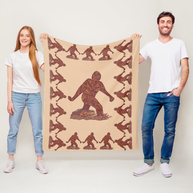Z Bigfoot Walking Sasquatch Brown And Tan Pattern Fleece Blanket (In Situ)