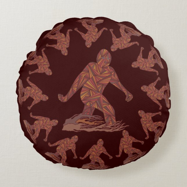 Z Bigfoot Walking Sasquatch Round Pattern Round Pillow (Front)
