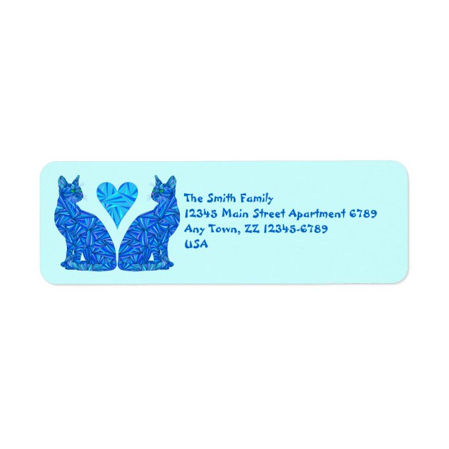 Z Blue Abstract Cats And Heart Art (Front)