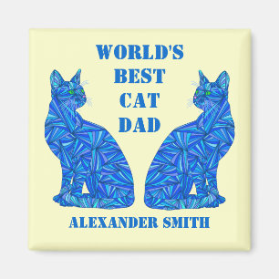 Z Blue Abstract Sitting Cat Crazy Cat Guy Cat Dad Magnet