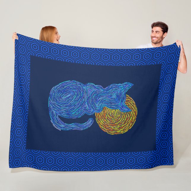 Z Blue Cat And The Moon Cat Lover Feline Kitten Fleece Blanket (In Situ)