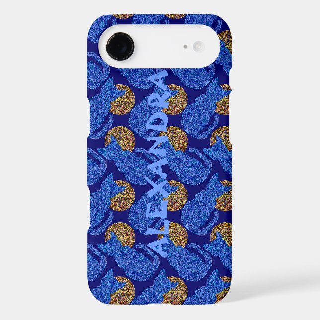 Z Blue Cat And The Moon Cat Lover Pattern Case-Mate iPhone Case (Back)