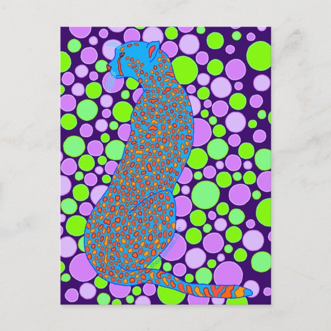 Z Blue Cheetah Big Cat Abstract Pop Art Postcard (Front)