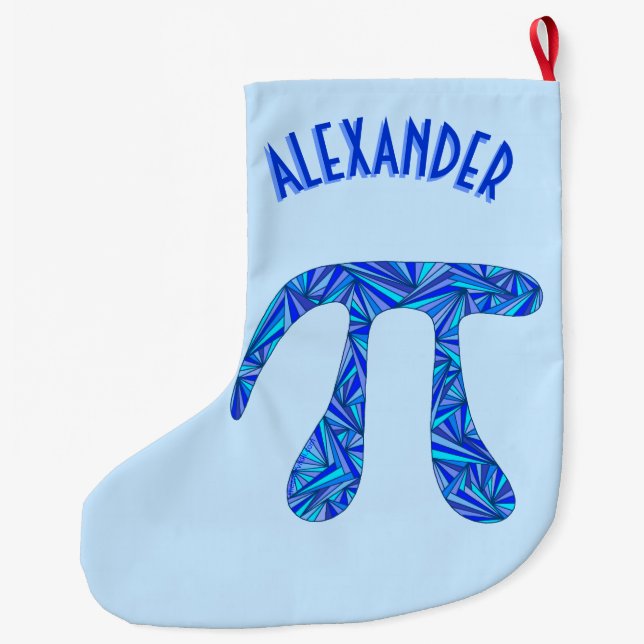 Z Blue Pi Symbol Math Geek Fun Holiday Add A Name Large Christmas Stocking (Back)