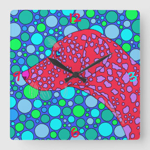 z Colourful Dalmatian Polka Dot Dog Art Decor Square Wall Clock