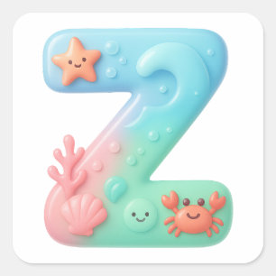 "Z" Cute Letter - Underwater Sea Creature  Square Sticker