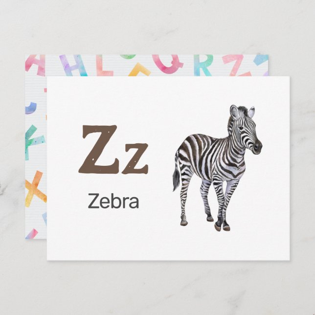 Z est pour Zebra - Carte Flash Alphabet (Devant / Derrière)