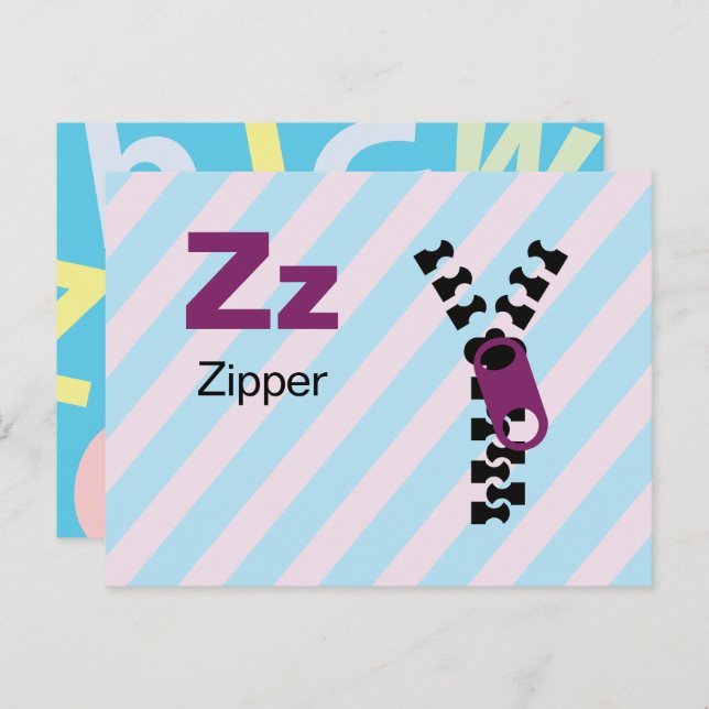 Z est pour Zipper - Carte Flash Alphabet (Devant / Derrière)