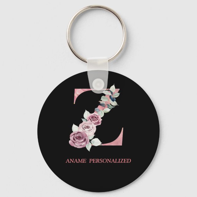 Z Floral Monogram Name Letters Pink Agate Keychain (Front)