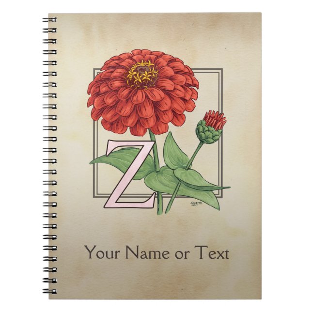 Z for Zinnia Flower Alphabet Monogram Notebook (Front)