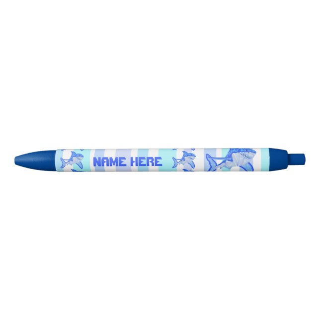 Z Great White Shark Colourful Sea Stripes Black Ink Pen (Front)