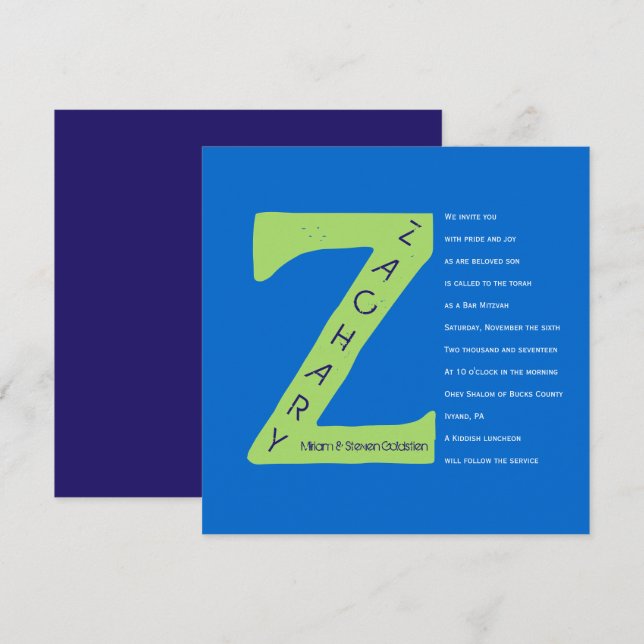 Z Initial Collection Bar Bat Mitzvah Invitation (Front/Back)