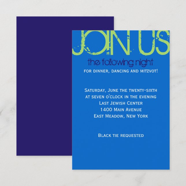 Z Initial Collection Bar Bat Mitzvah Party Card (Front/Back)