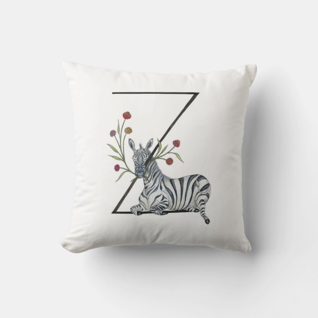 Z is for Zebra and Zinnia Pillow! Throw Pillow (Front)