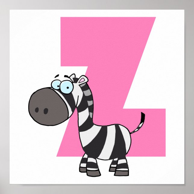 z is for zebra cartoon for kids poster (Front)