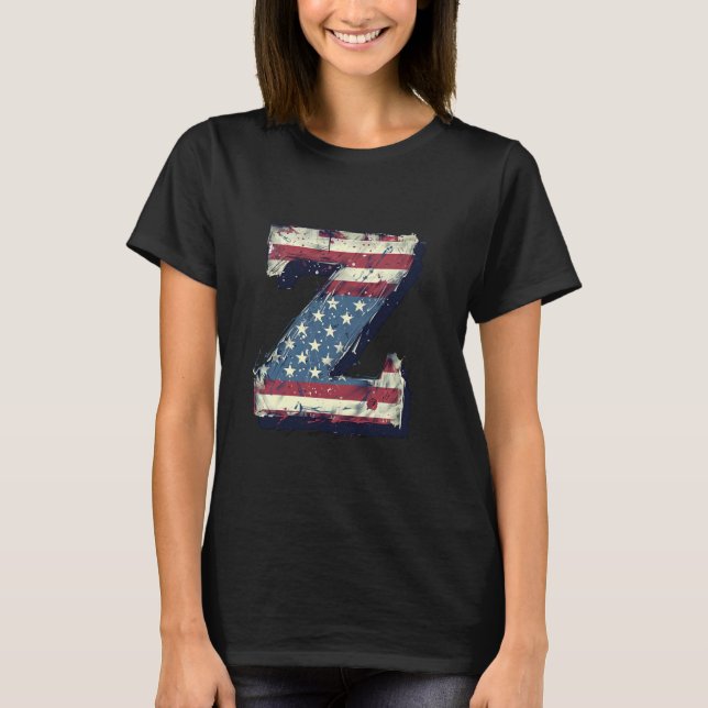 Z Letter Initial Monogram Alphabet Patriotic Ameri T-Shirt (Front)