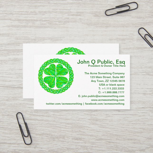 Z Lucky Celtic Shamrock Business Cards (Front/Back In Situ)