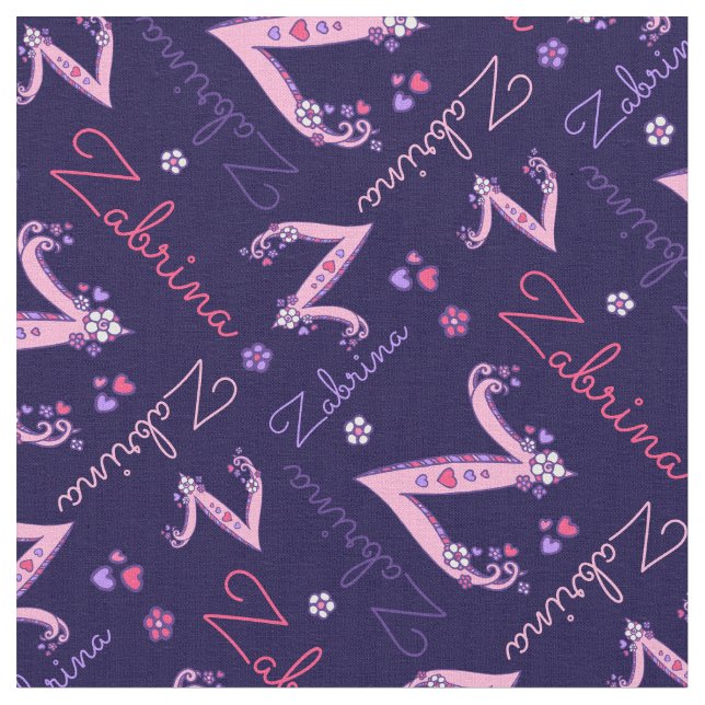 Z monogram and personalized name Zabrina fabric (Close Up)