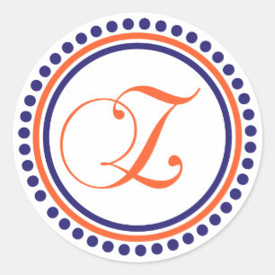 Z Monogram (Blue / Orange Dot Circle) Classic Round Sticker