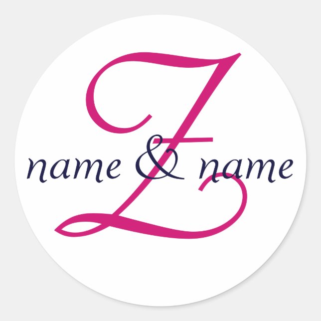 "Z" monogram label, personalize first names Classic Round Sticker (Front)