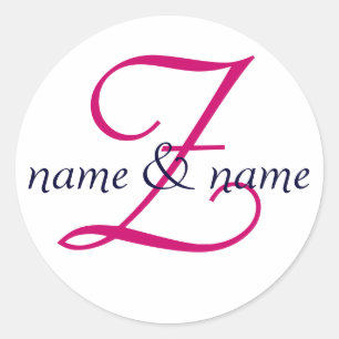 "Z" monogram label, personalize first names Classic Round Sticker