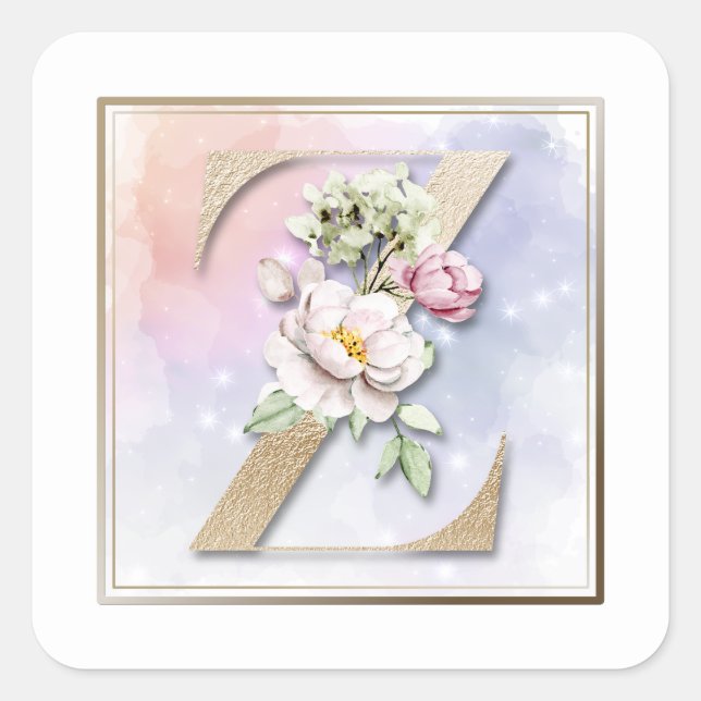 Z Monogram White Rose Square Sticker (Front)