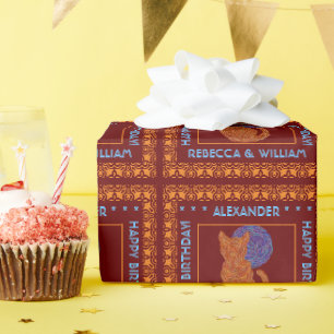 Z Orange Cat And The Moon Cat Lover Personalized Wrapping Paper