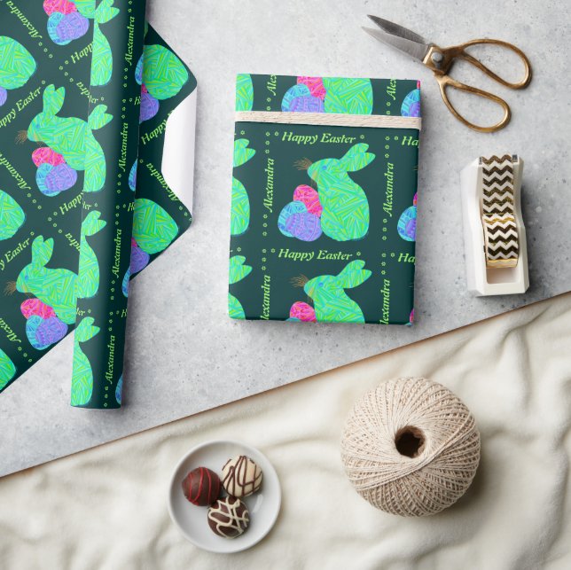 Z Personalized Green Easter Bunny Eggs Gift Wrap (Crafts)