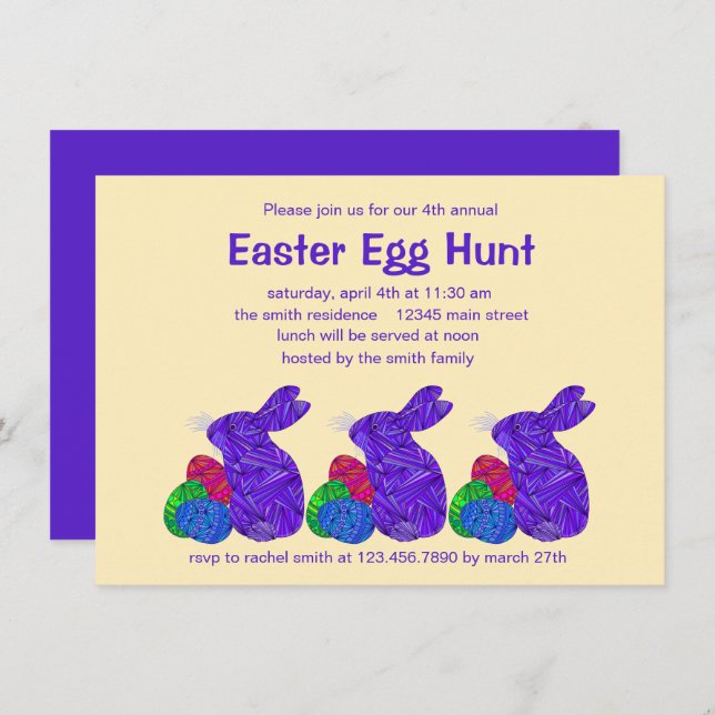 Z Purple Easter Bunny Easter Egg Hunt Party Invitation (Front/Back)