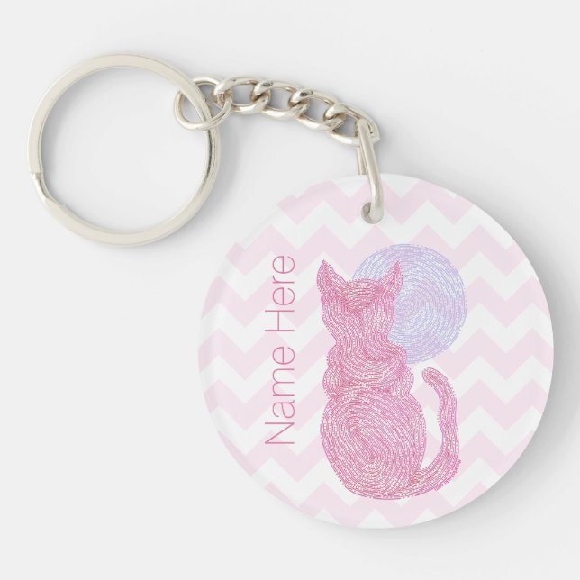 Z Red Cat And The Moon Cat Lover Personalized Keychain (Front)