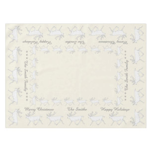 Z White Caribou Reindeer Christmas Holiday Fun Tablecloth